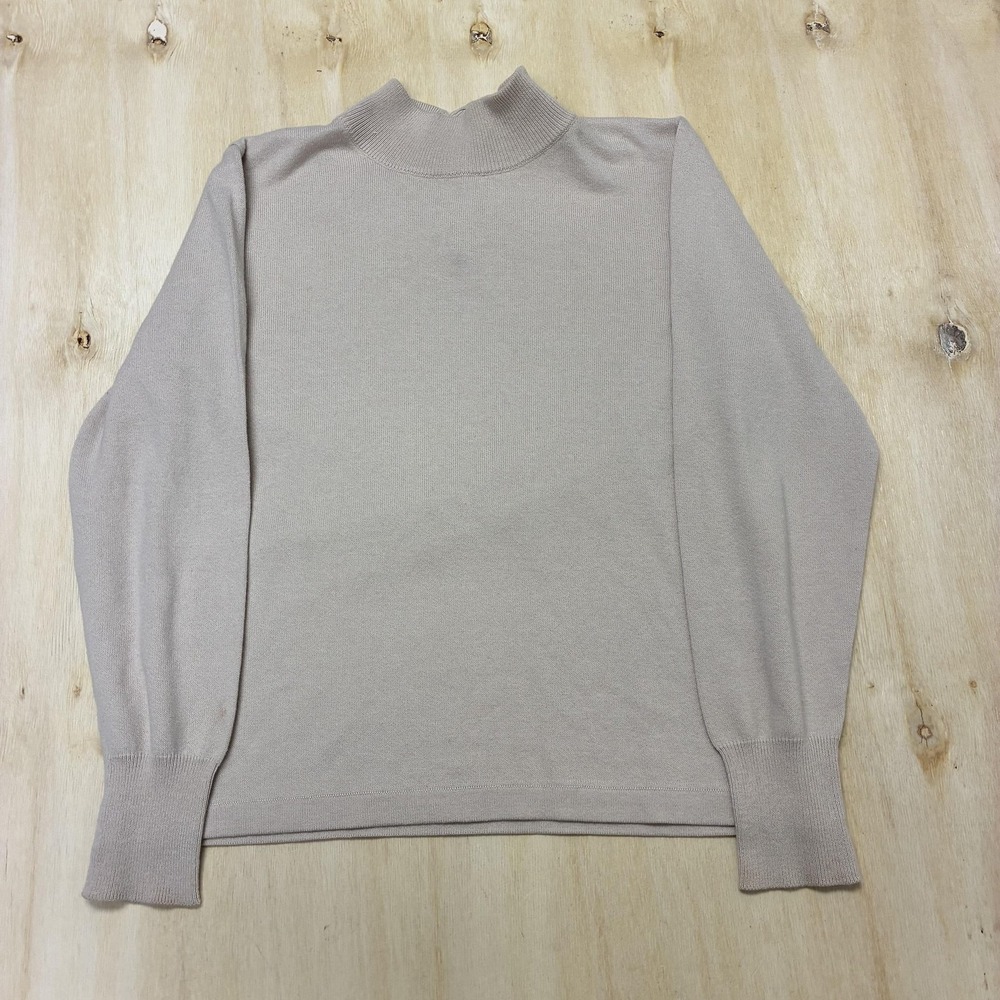 Vintage Mondi Sweater Womens Medium Beige Mock Neck Henley Long Knit Pullover